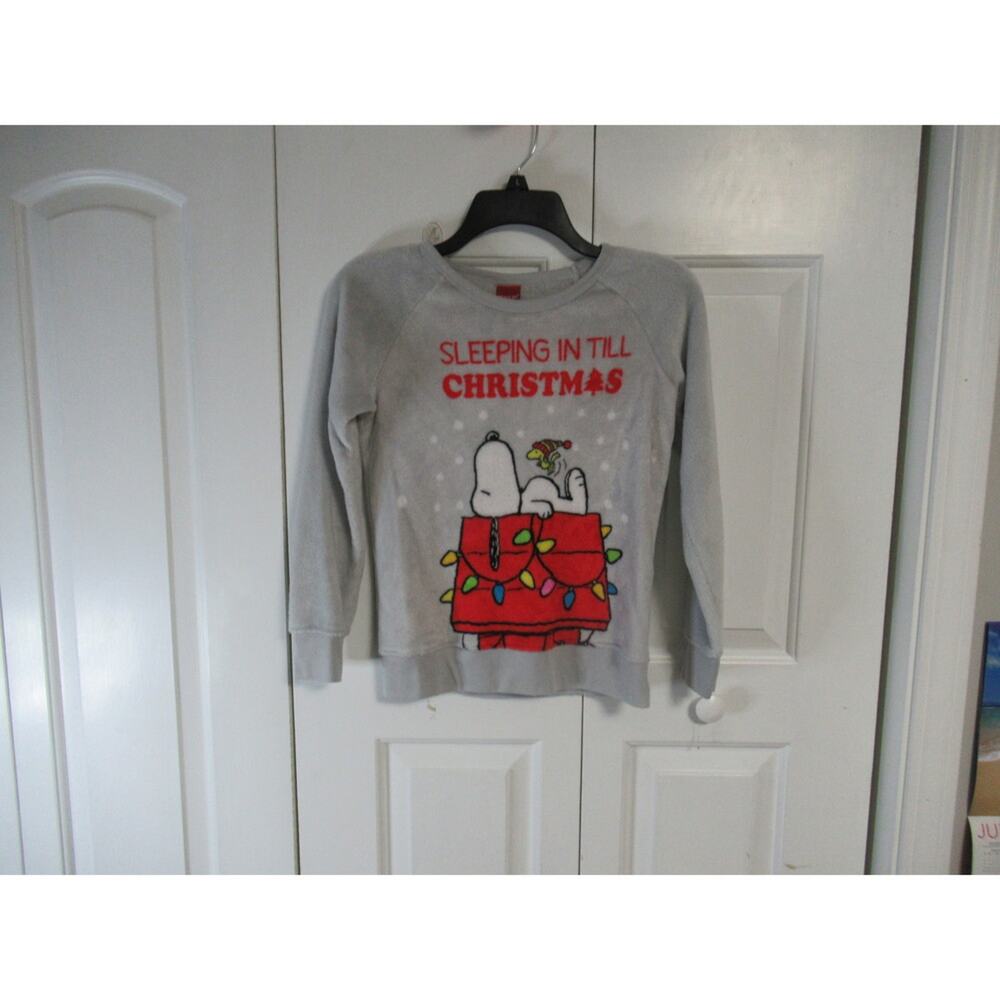 Peanuts Grey Snoopy Sleeping In Till Christmas Long Sleeve Pajama top